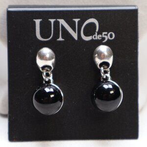 UNOde50 Silver Tone Ser Fascinante Black Glass Double Bead Earrings $110
